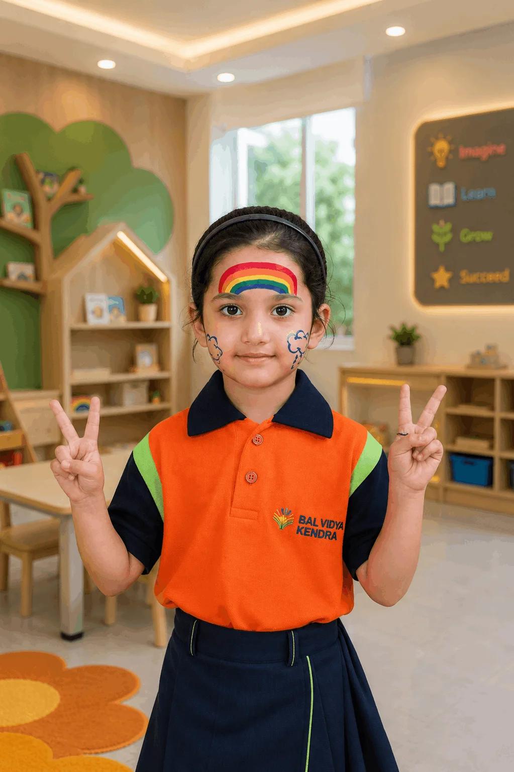 Student with colorful hands